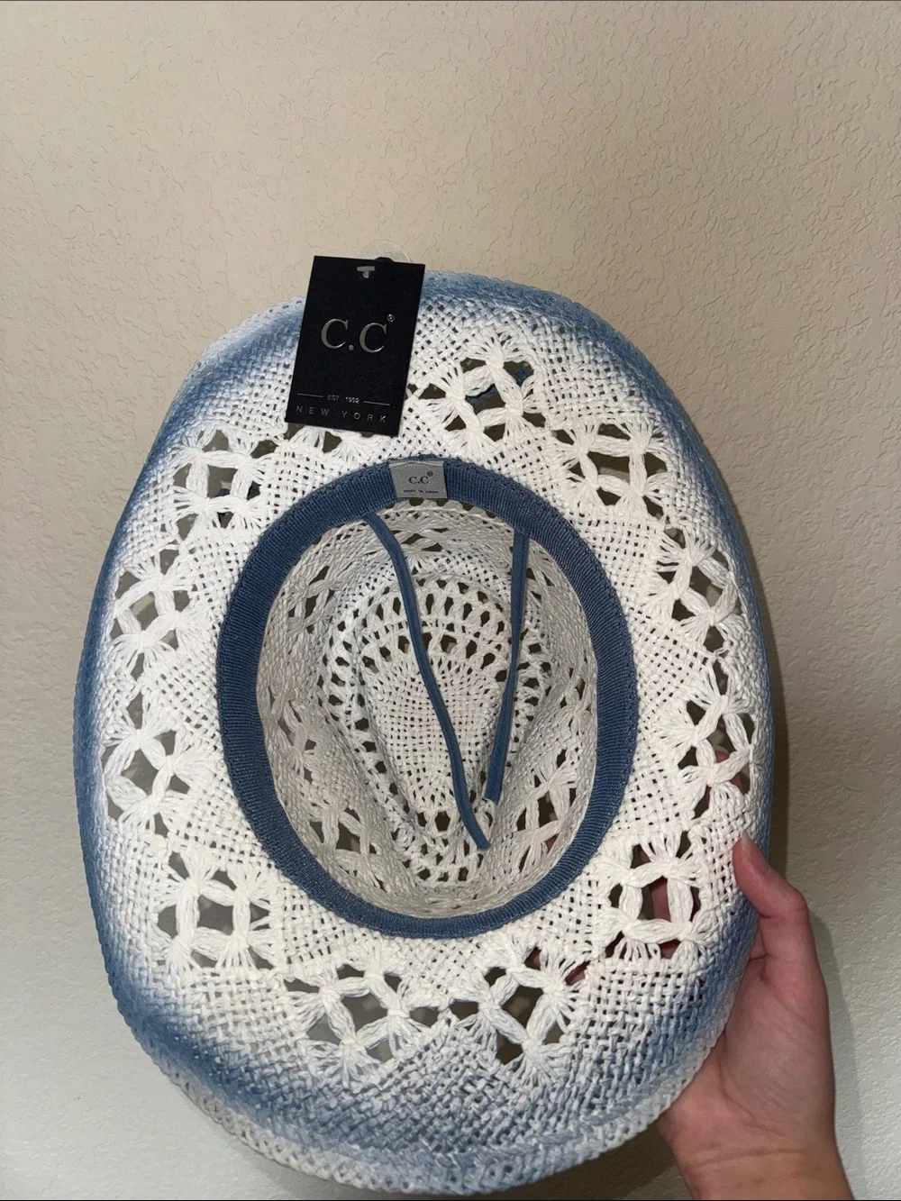 C.C White and Light Blue Crochet Sun Hat
